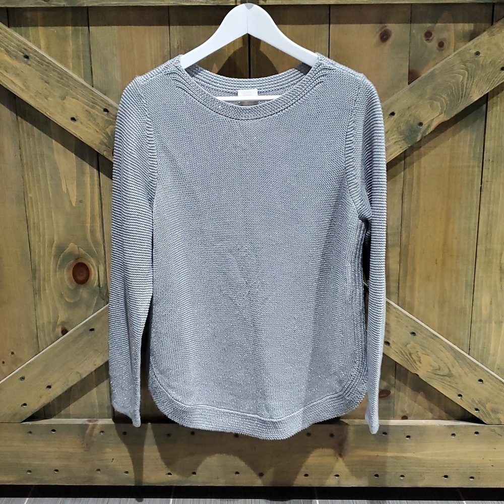 Chicos Shimmer Sparkle Shine Gray Sweater Comfy Dressy Evening